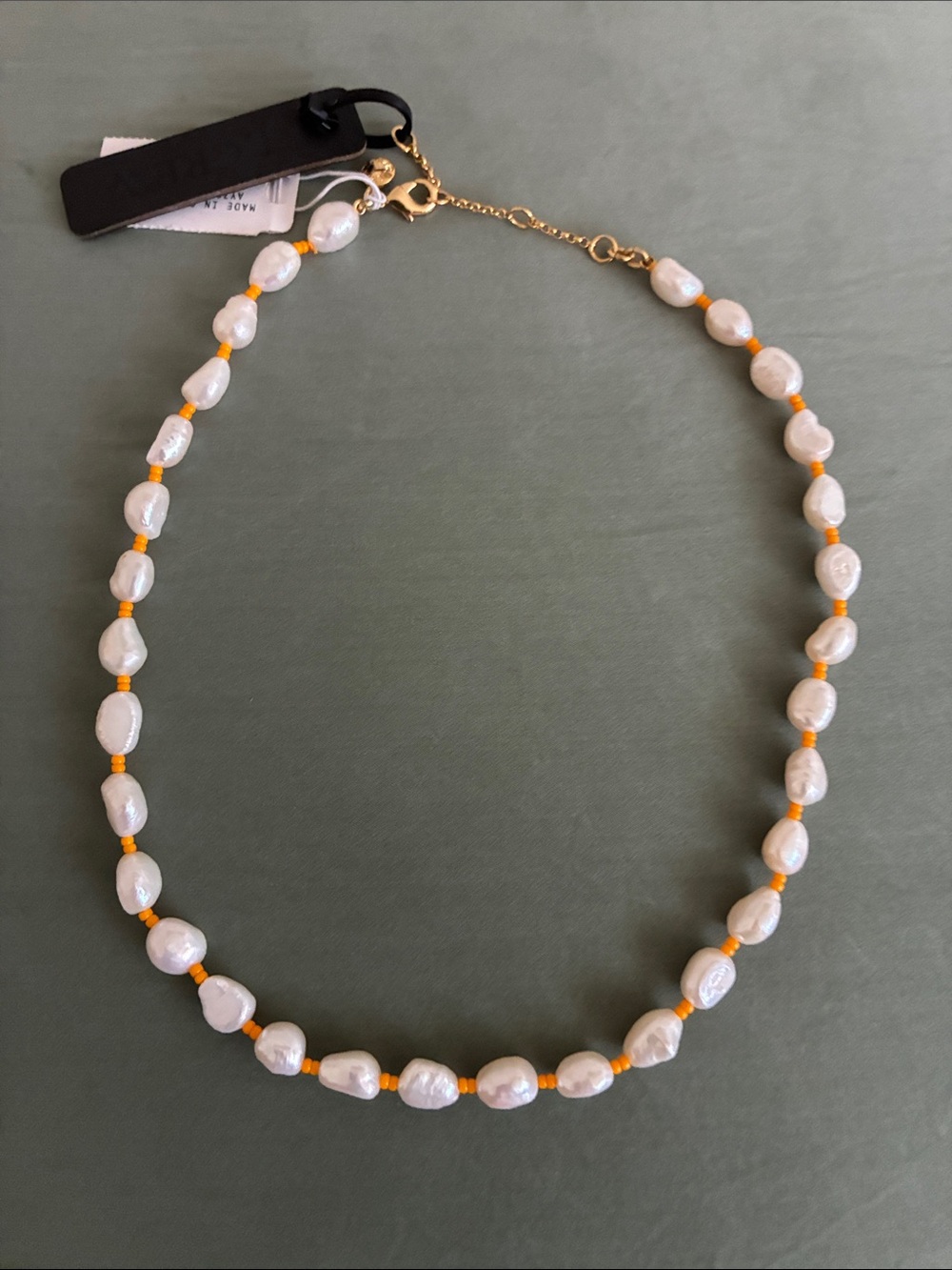 J.Crew Freshwater Pearl and Orange Bead Necklace new with tag